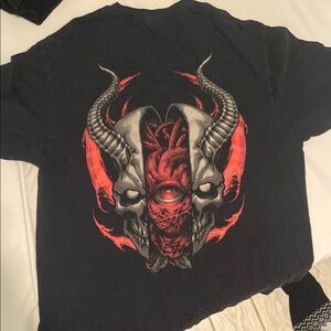 Graphic Tee with Red and Black Skull Design